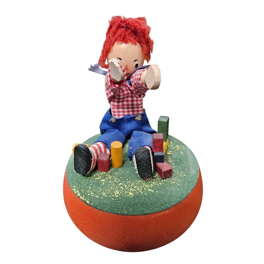 1971 The Bobbs Merrill Co Made in Italy by Anri Raggedy Andy Music Box "Toyland"